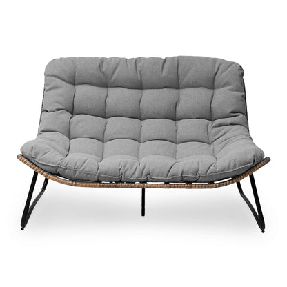 Fauteuil Papasan double avec coussin, rotin PE toutes saisons et cadre en métal pour intérieur et extérieur