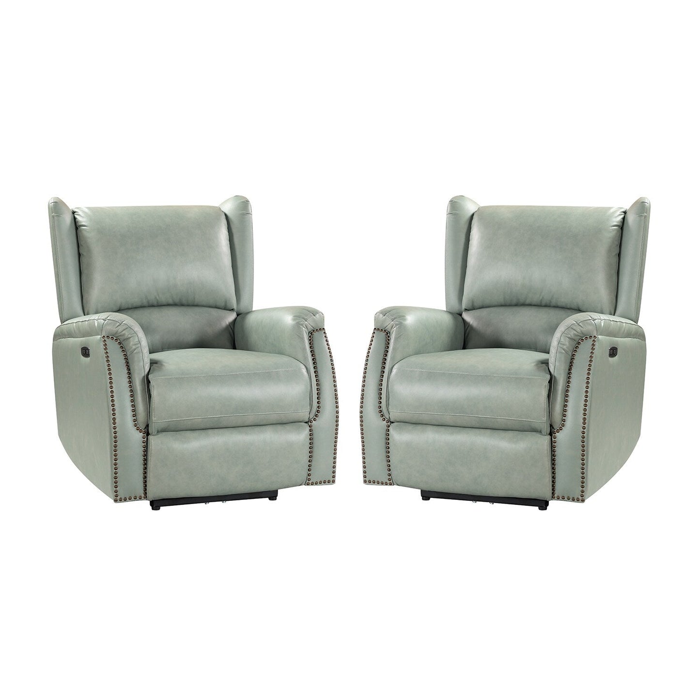 Fauteuil inclinable électrique en cuir véritable Eduardo avec port USB, lot de 2