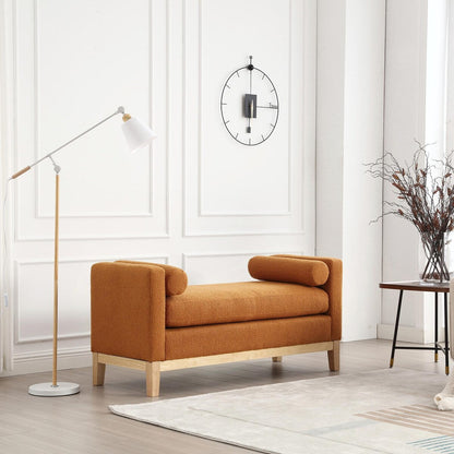 Élégant banc ottoman rembourré de 53,5 pouces avec pieds en bois et coussins traversins