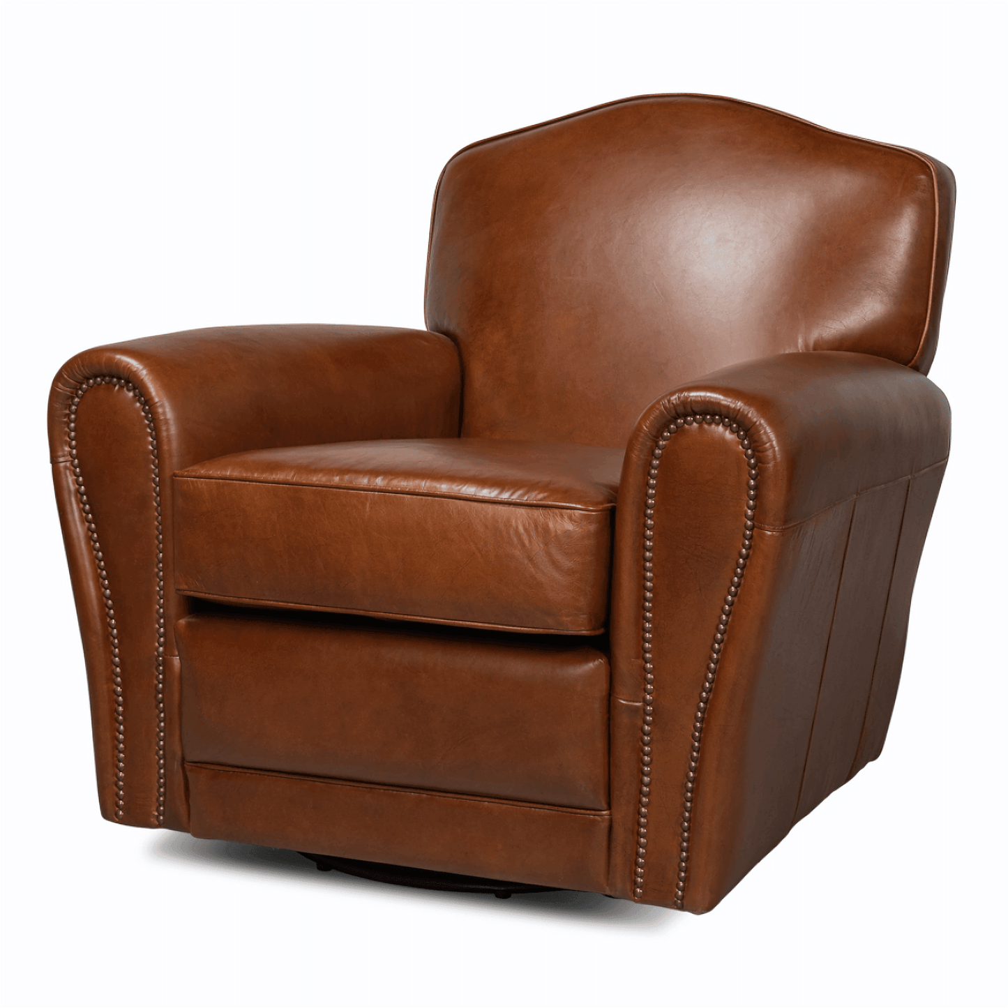 Fauteuil pivotant Club en cuir Havana