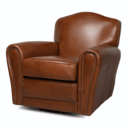Fauteuil pivotant Club en cuir Havana
