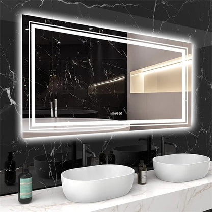 Miroir de salle de bain extra large avec éclairage LED, antibuée, 3 couleurs