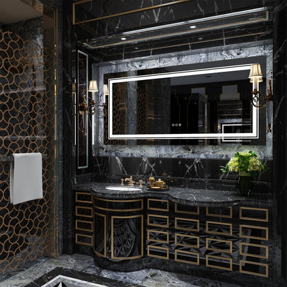 Miroir de salle de bain extra large avec éclairage LED, antibuée, 3 couleurs