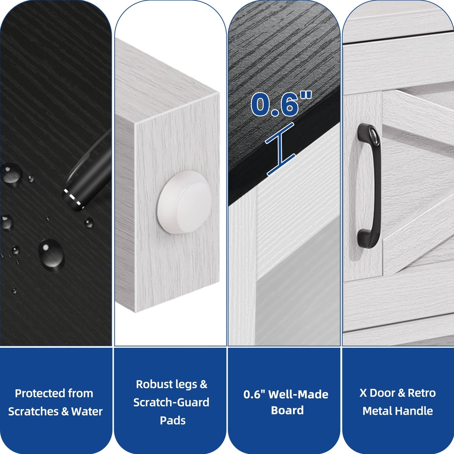 Meuble TV Farmhouse pouvant accueillir jusqu'à 65 téléviseurs avec portes et étagères ouvertes Console multimédia Prise de courant