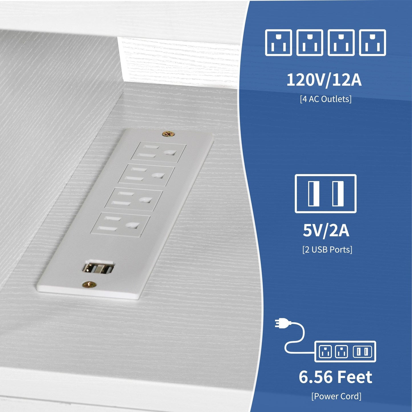 Meuble TV Farmhouse pouvant accueillir jusqu'à 65 téléviseurs avec portes et étagères ouvertes Console multimédia Prise de courant