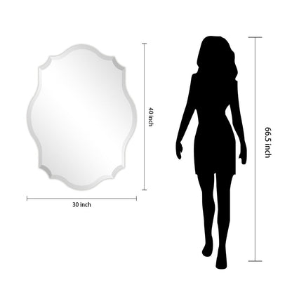 Miroir mural festonné élégant, oblong et biseauté, sans cadre