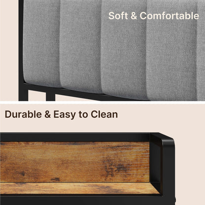 Cadre de lit plateforme en métal pour lit simple, double, queen ou king size avec tête de lit rembourrée et rangement