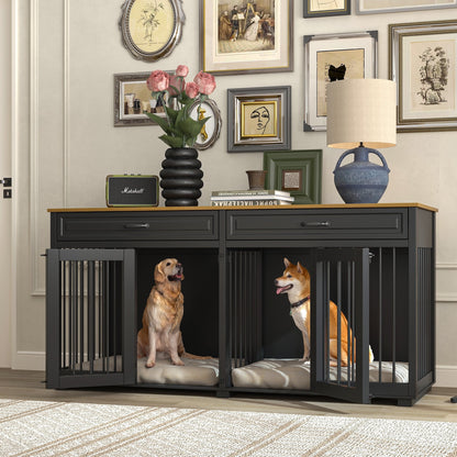 Cage pour chien de style meuble, niche en bois de 64,5 pouces pour grand chien