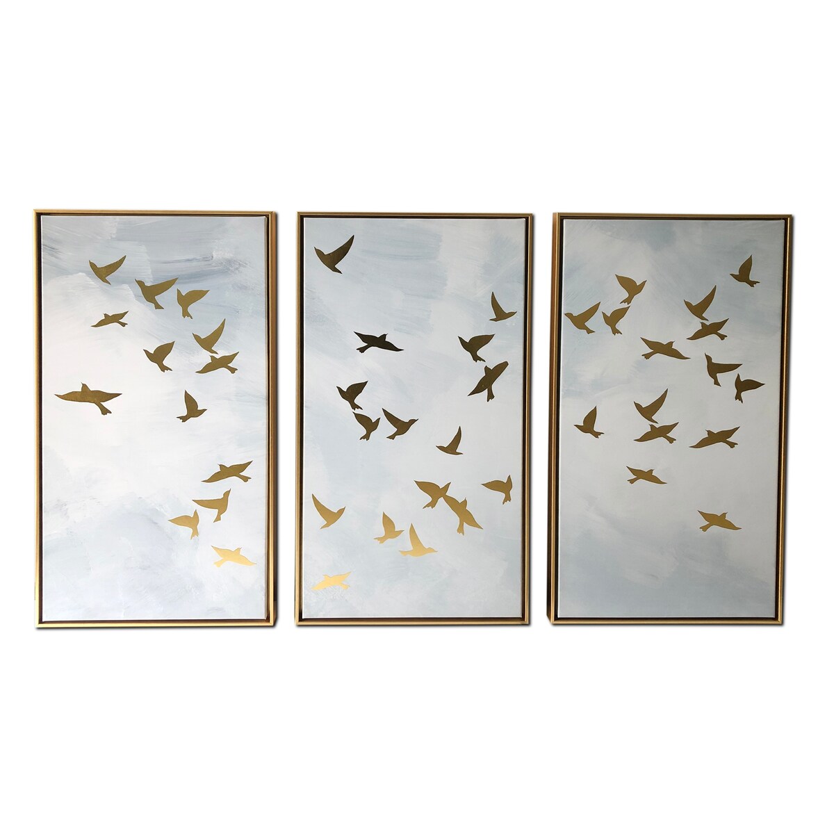 Ensemble de 3 impressions sur toile encadrée dorée Golden Birds
