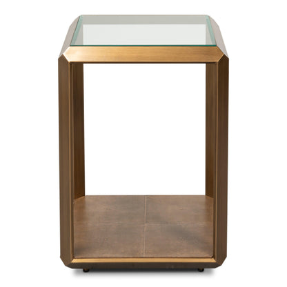 Table d'appoint en laiton antique avec plateau en verre