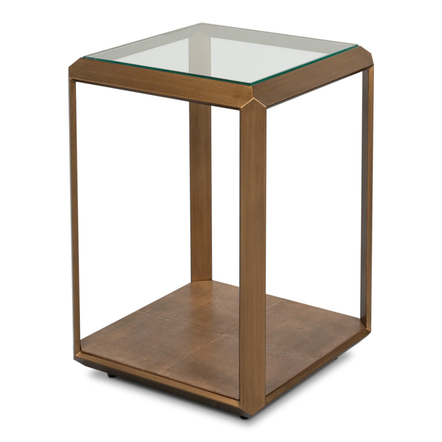 Table d'appoint en laiton antique avec plateau en verre