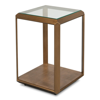 Table d'appoint en laiton antique avec plateau en verre