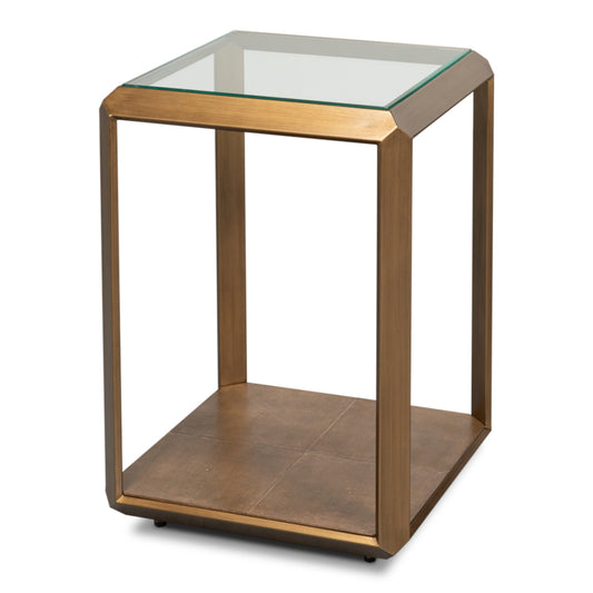 Table d'appoint en laiton antique avec plateau en verre