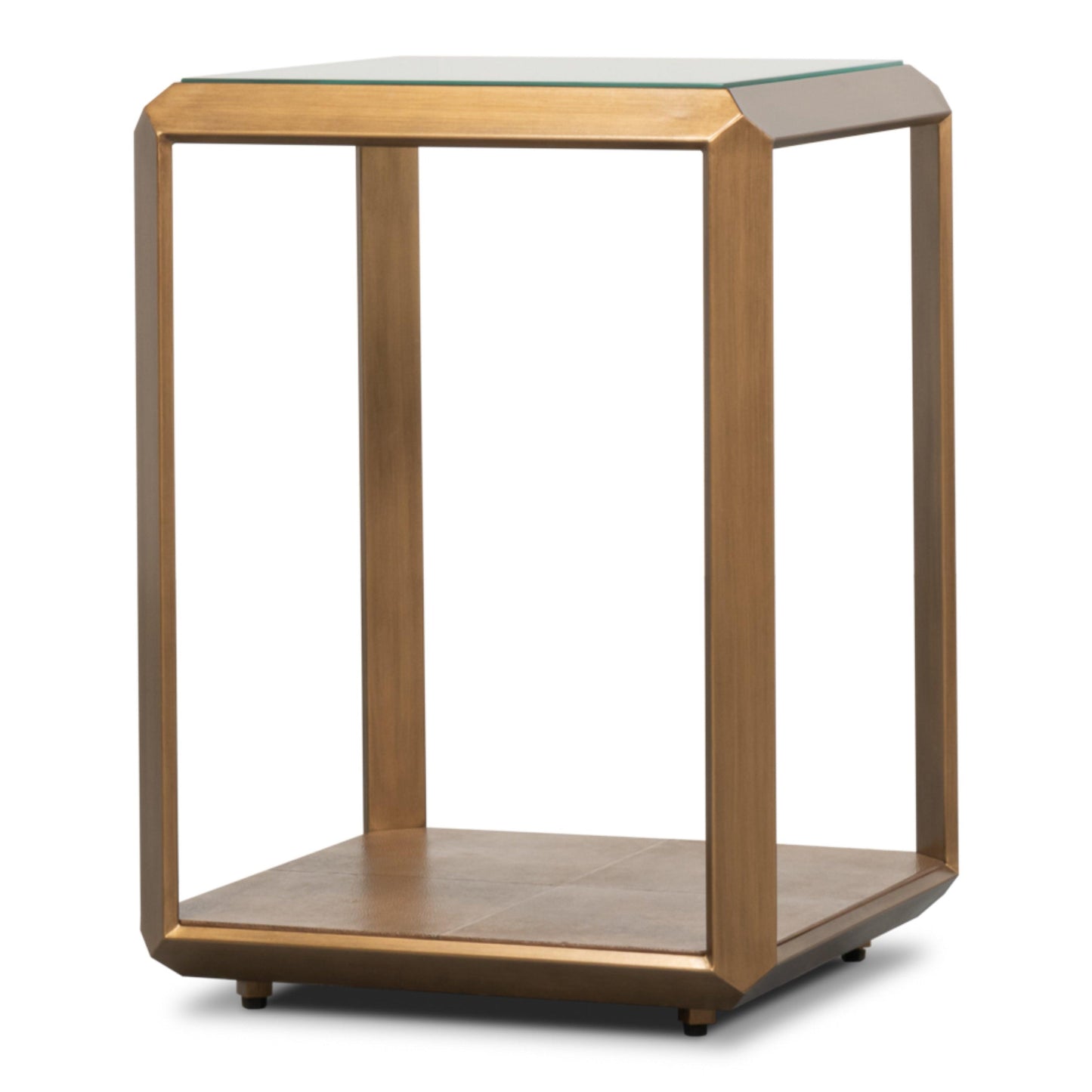 Table d'appoint en laiton antique avec plateau en verre