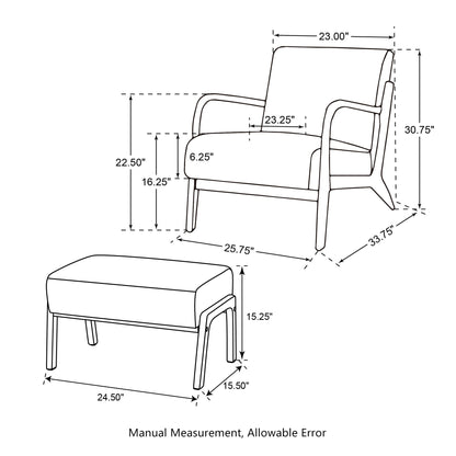 Fauteuil d'appoint moderne en cuir synthétique Glitzhome 30,75 po de hauteur, style milieu de siècle, avec coussin – 25,75 po de largeur x 33,75 po de profondeur x 30,75 po de hauteur