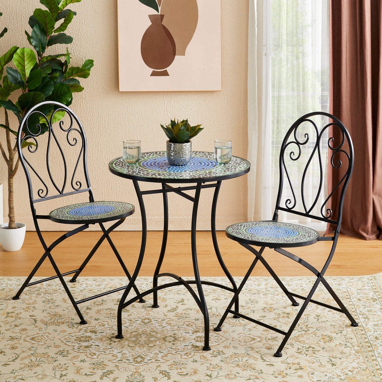 Ensemble de bistrot pliant d'extérieur en métal Glitzhome 3 pièces avec table et chaises