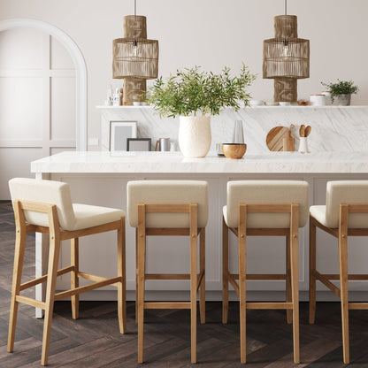 Tabouret de bar moderne Gracie, chaise rembourrée en boucle et pieds en bois brossé