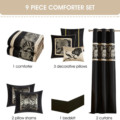 Ensemble de couette 9 pièces Nanshing Brie en jacquard floral