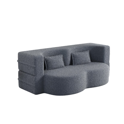 Canapé-lit convertible en tissu Teddy gris 78 pouces, garni de mousse, avec 2 oreillers et matelas pliant pour le salon