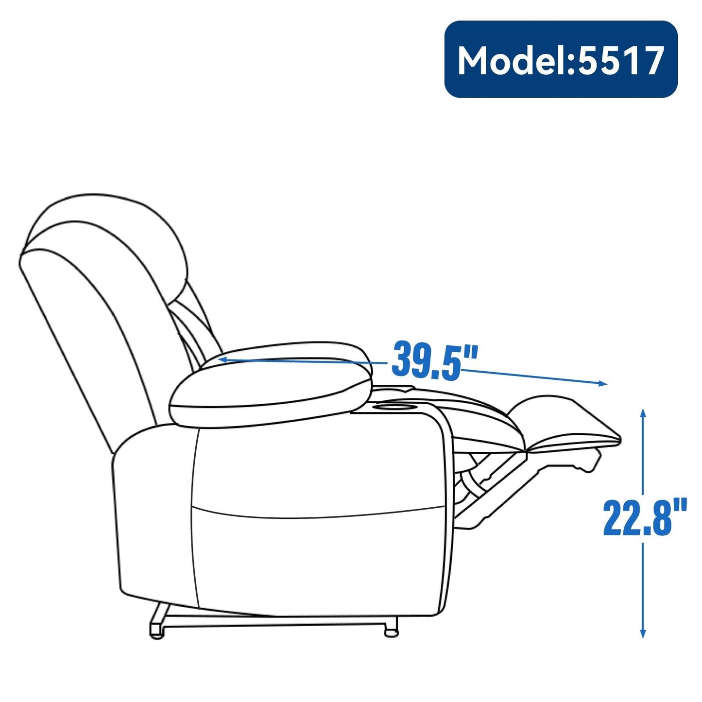 Fauteuil inclinable électrique en chenille grise avec massage, chauffage lombaire, ports USB et Type-C et porte-gobelets en acier inoxydable