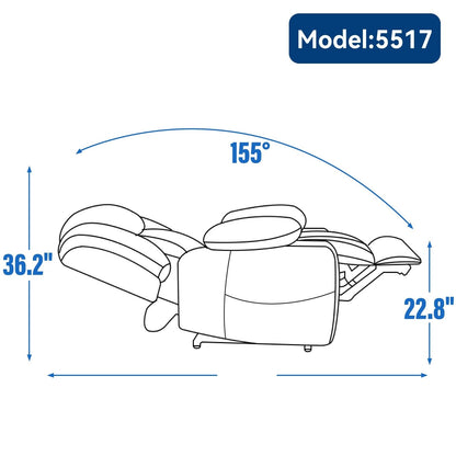 Fauteuil inclinable électrique en chenille grise avec massage, chauffage lombaire, ports USB et Type-C et porte-gobelets en acier inoxydable