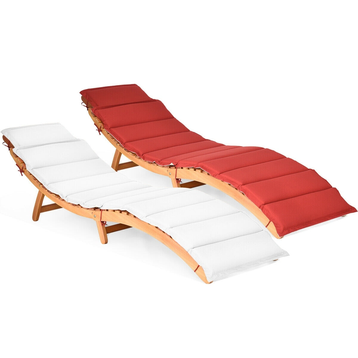 Chaise longue pliante d'extérieur Gymax 2 pièces en eucalyptus avec - Voir les détails