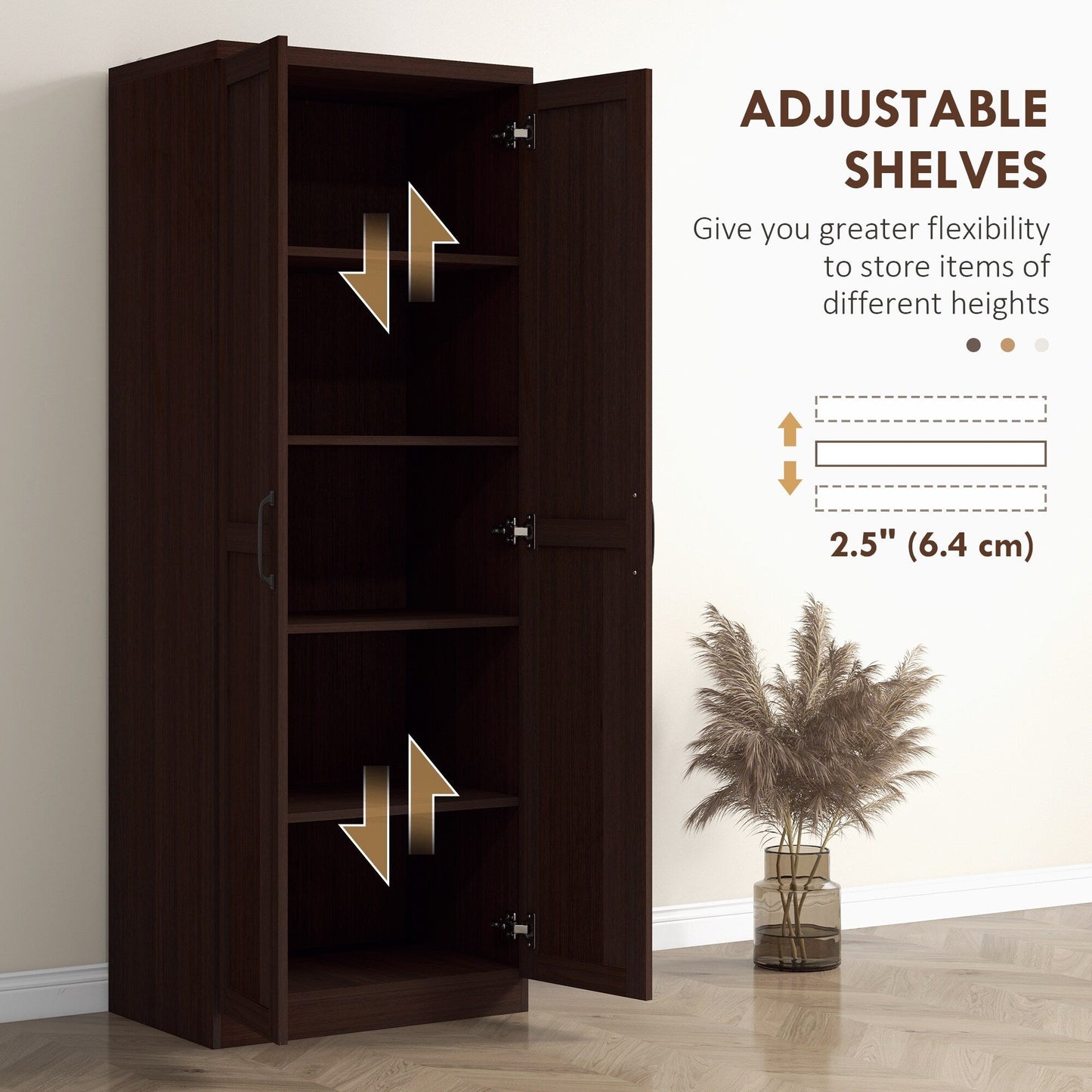 HOMCOM 63 Garde-manger de cuisine à 2 portes, meuble de rangement indépendant avec étagères à 5 niveaux et 2 étagères réglables pour salle à manger