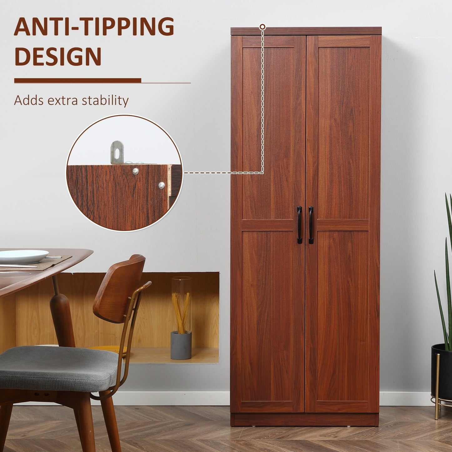 HOMCOM 63 Garde-manger de cuisine à 2 portes, meuble de rangement indépendant avec étagères à 5 niveaux et 2 étagères réglables pour salle à manger