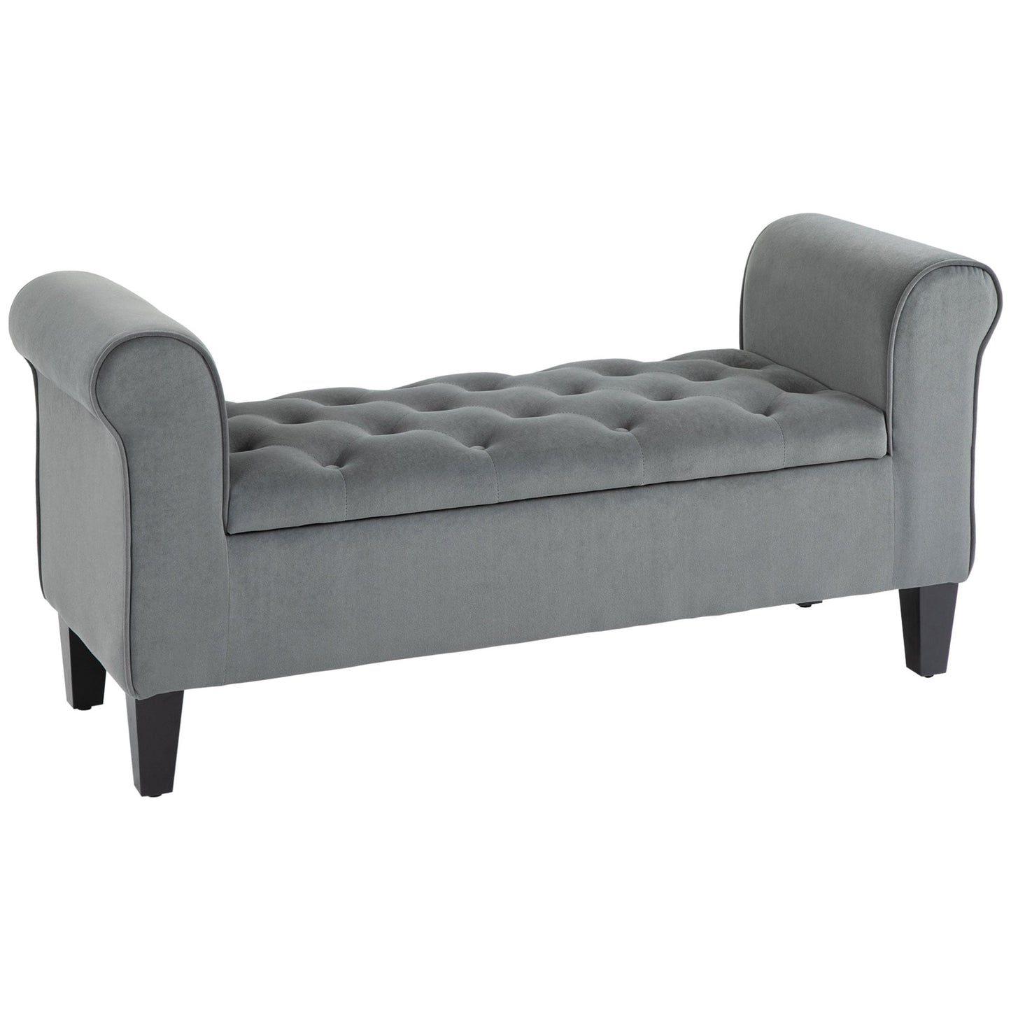 Banc ottoman de rangement capitonné HOMCOM, banc de lit rembourré avec accoudoirs roulés pour chambre, salon ou couloir