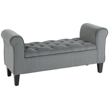 Banc ottoman de rangement capitonné HOMCOM, banc de lit rembourré avec accoudoirs roulés pour chambre, salon ou couloir