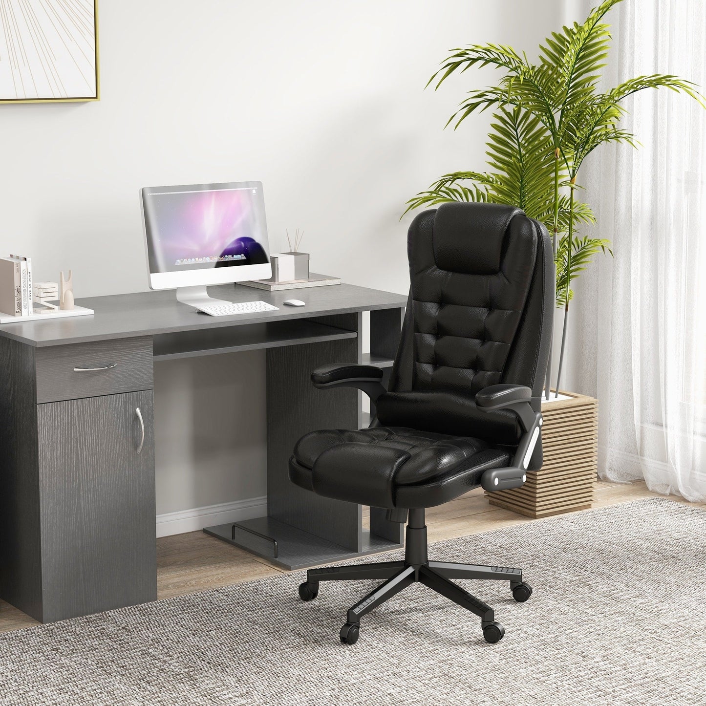 Fauteuil de bureau massant et vibrant HOMCOM à dossier haut avec 6 points de vibration, beige