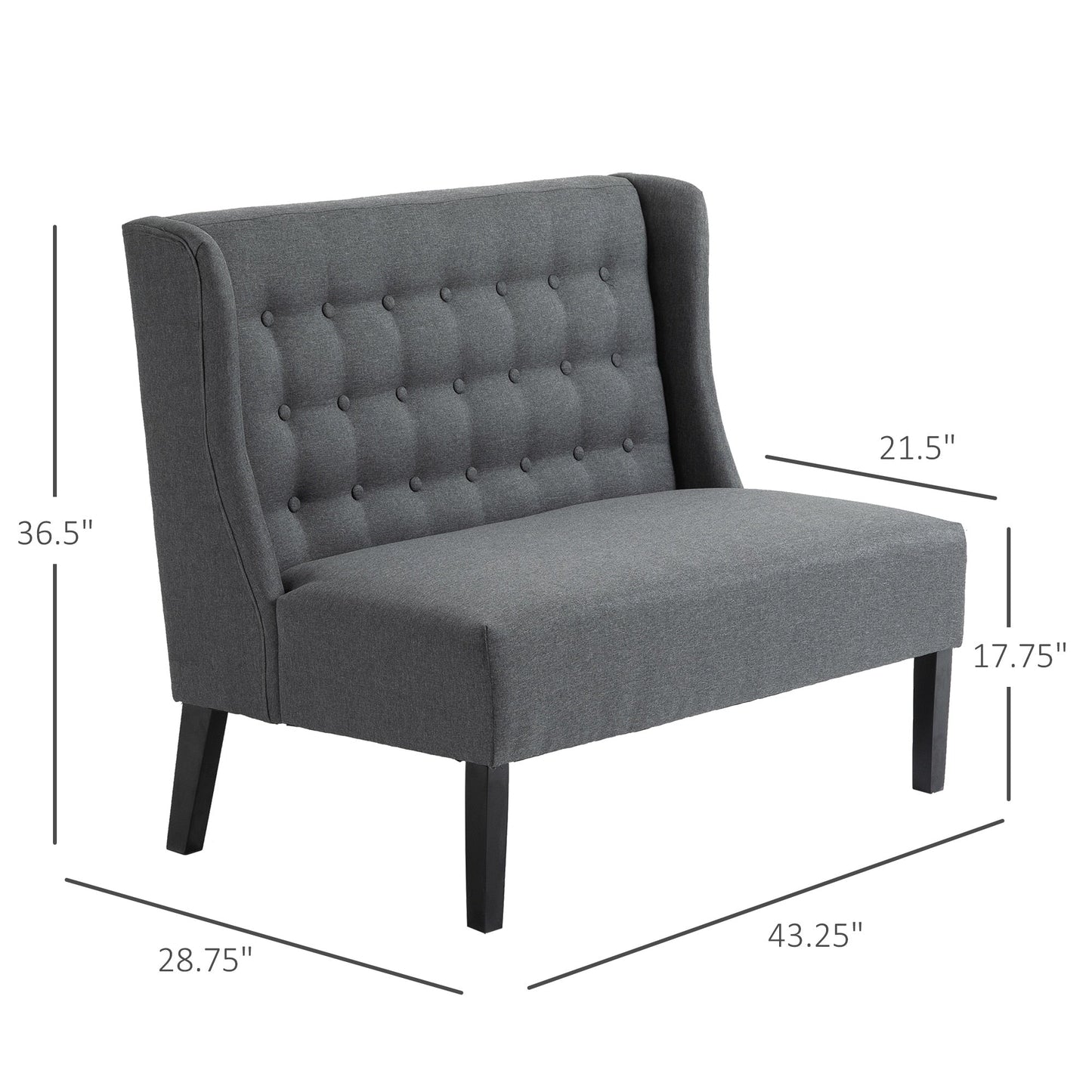 Canapé double capitonné sans accoudoirs en tissu lin HOMCOM avec pieds en bois - 28,75 x 43,25 x 36,5 cm