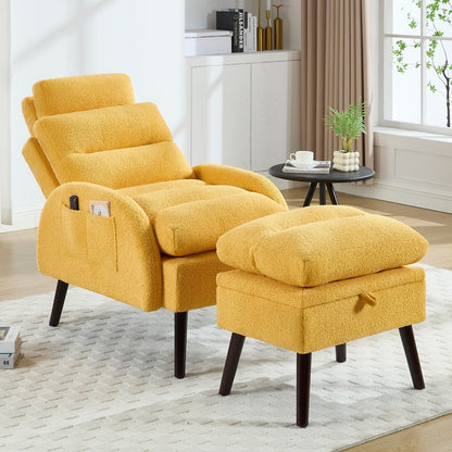 Fauteuil d'appoint HOMYKA avec dossier réglable et pouf de rangement