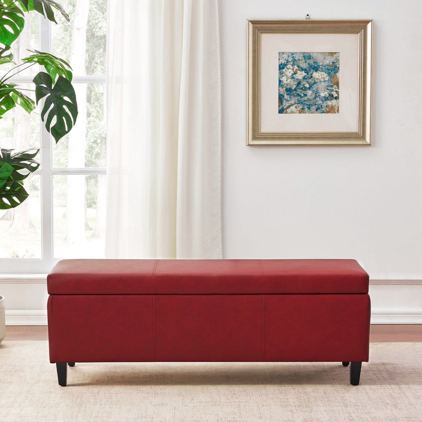 Pouf de rangement rectangulaire rembourré 50,3 x 17,50 x 18 po - Similicuir