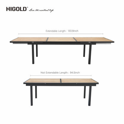 Ensemble de salle à manger d'extérieur Heck 13 pièces en teck et aluminium FSC pour 12 personnes, table extensible et chaises empilables, noir anthracite