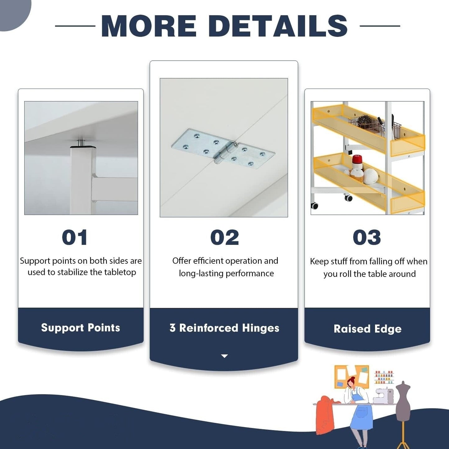Table de bricolage réglable en hauteur avec étagères de rangement, table de découpe pliante mobile pour la maison, le bureau, la salle de couture et la salle d'artisanat