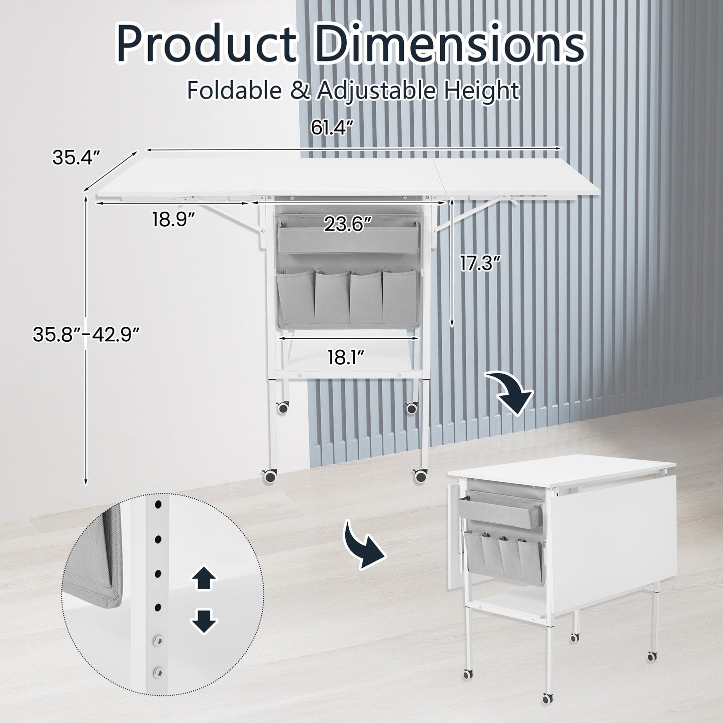 Table de bricolage réglable en hauteur avec étagères de rangement, table de découpe pliante mobile pour la maison, le bureau, la salle de couture et la salle d'artisanat