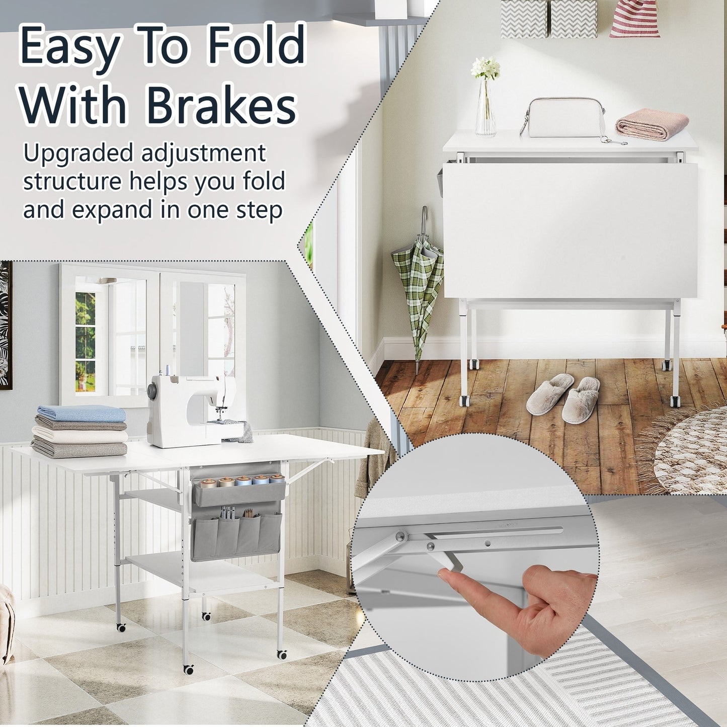 Table de bricolage réglable en hauteur avec étagères de rangement, table de découpe pliante mobile pour la maison, le bureau, la salle de couture et la salle d'artisanat