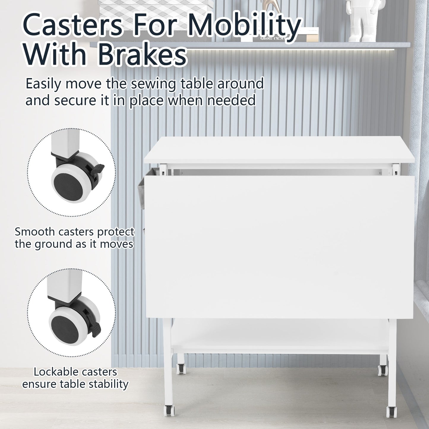 Table de bricolage réglable en hauteur avec étagères de rangement, table de découpe pliante mobile pour la maison, le bureau, la salle de couture et la salle d'artisanat