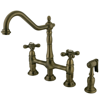 Robinet de cuisine Kingston Brass Heritage Bridge avec douchette en laiton