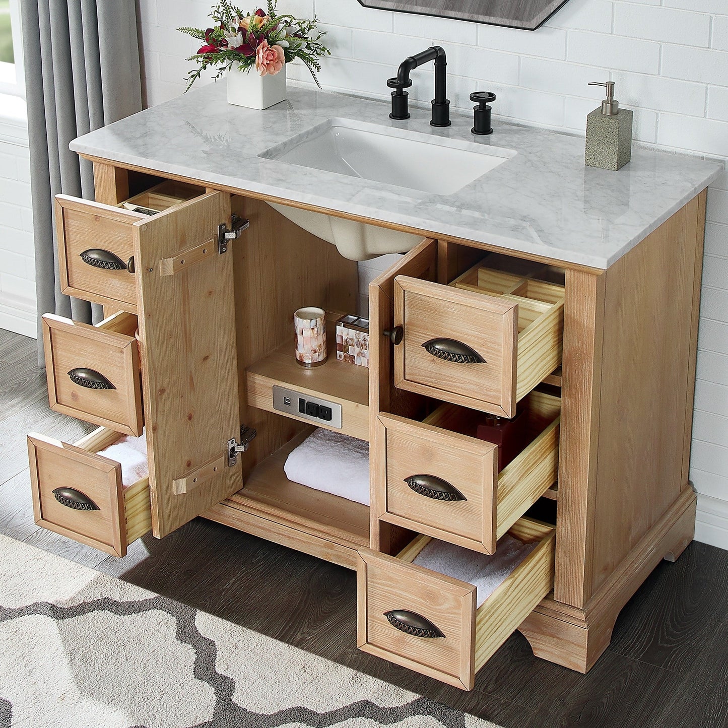 Meuble-lavabo Hervas avec plateau en marbre naturel sans miroir