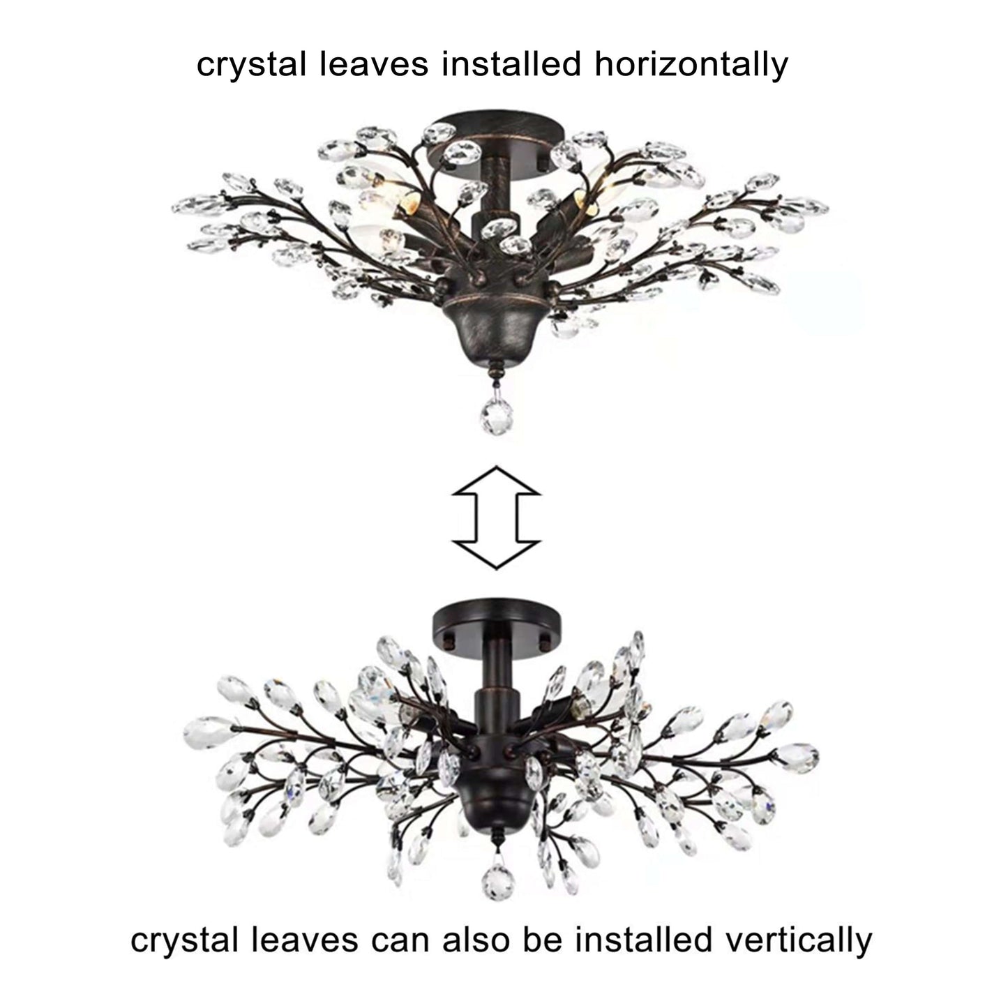 Plafonnier à 4 lumières en cristal avec feuilles de houx