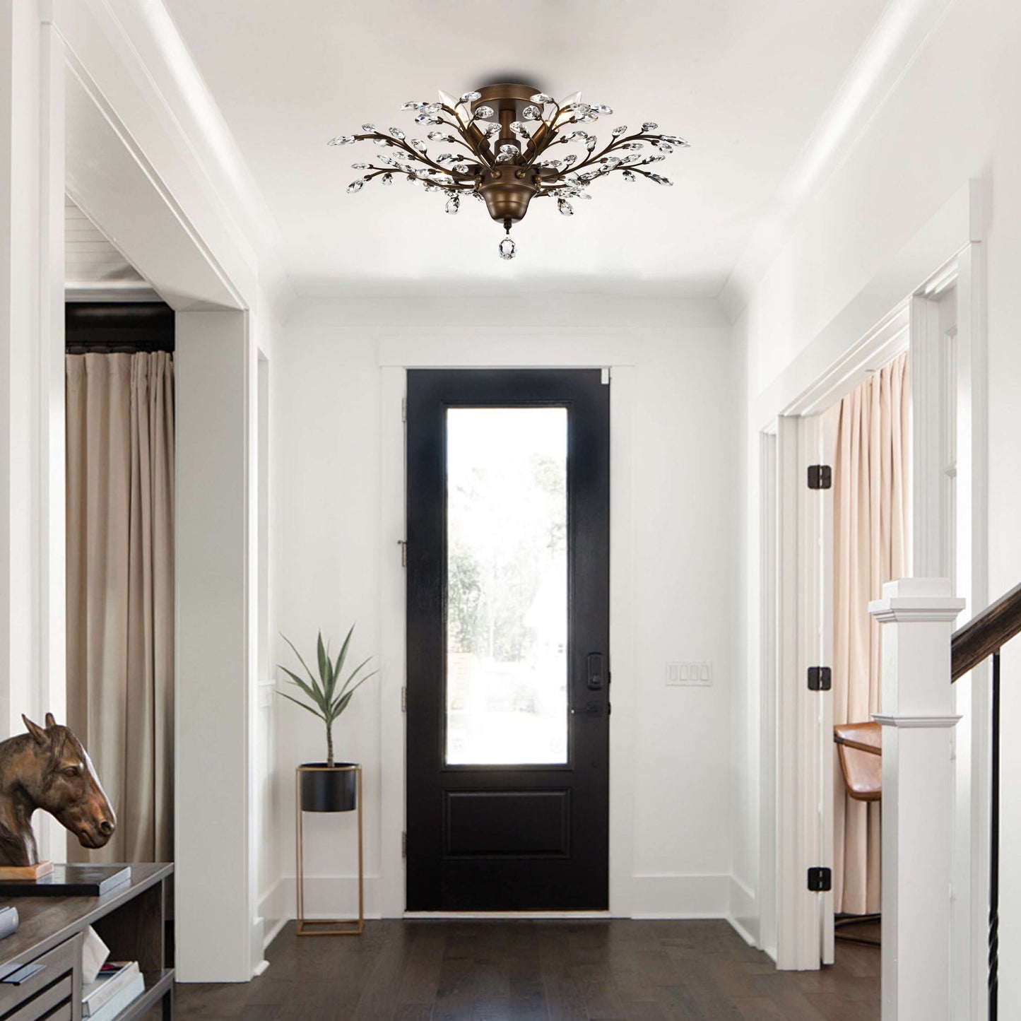 Plafonnier à 4 lumières en cristal avec feuilles de houx