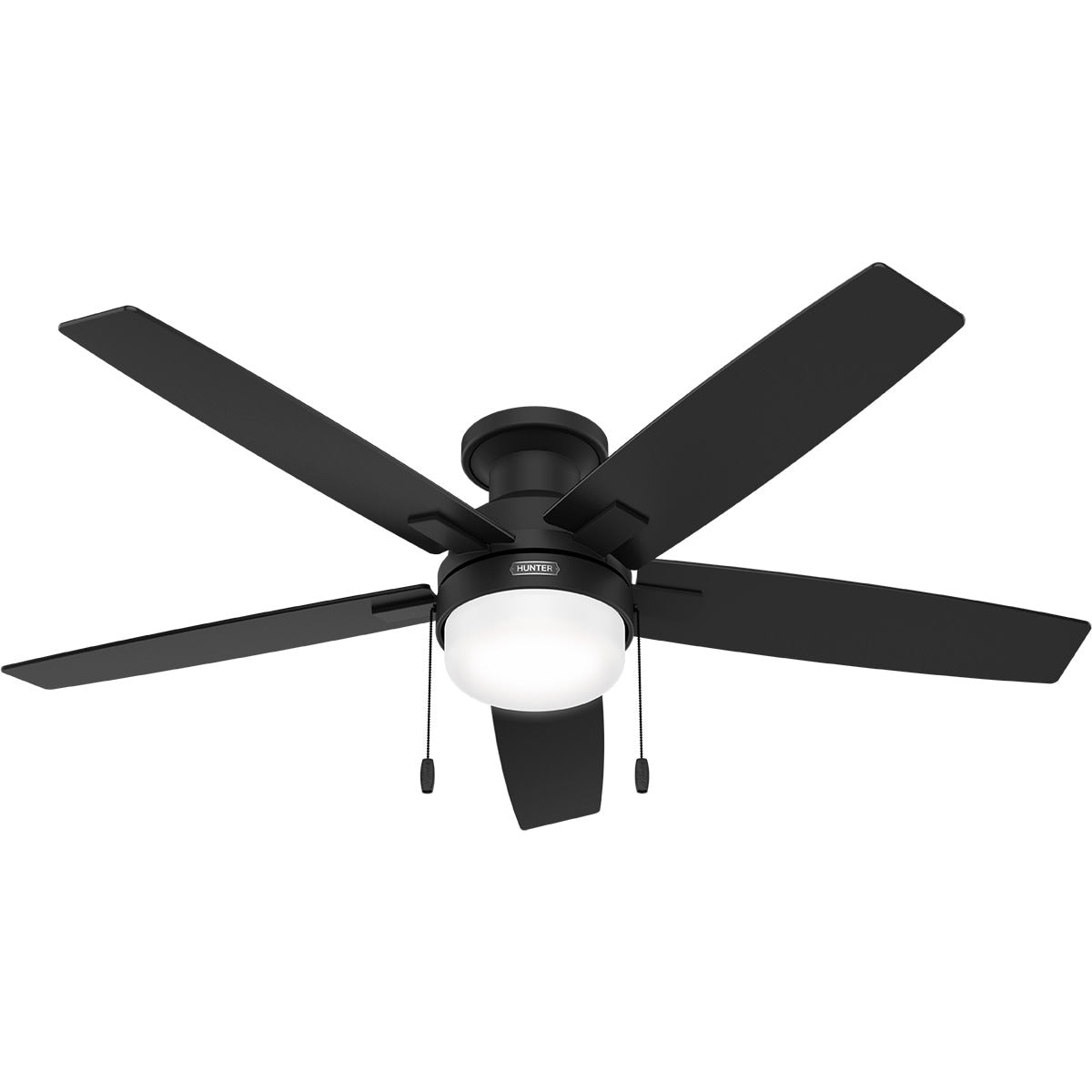 Ventilateur de plafond à profil bas Hunter 52 Anisten avec éclairage LED et chaînette - Moderne, contemporain, transitionnel