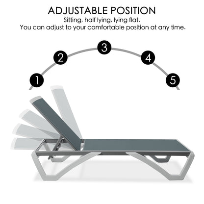 Chaise longue inclinable et réglable Kozyard Alan, pieds entièrement plats en aluminium et résine polypropylène