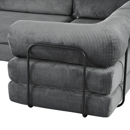 Canapé-lit modulaire en L en tissu velours côtelé