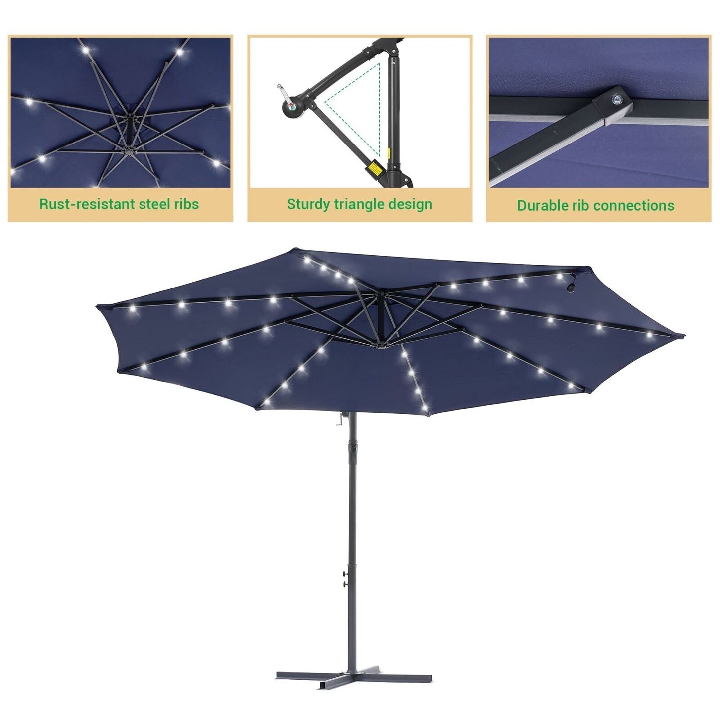 Parasol de terrasse déporté à LED LIVOOSUN de 10 pieds avec base croisée