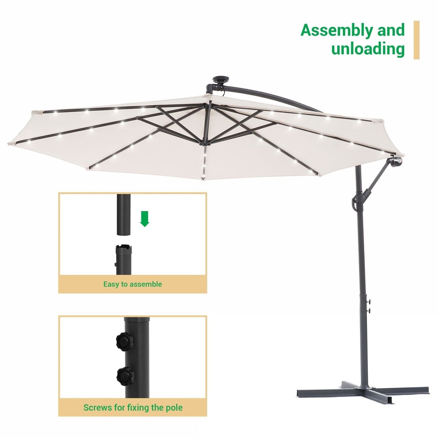Parasol de terrasse déporté à LED LIVOOSUN de 10 pieds avec base croisée