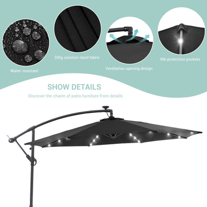 Parasol de terrasse déporté à LED LIVOOSUN de 10 pieds avec base croisée