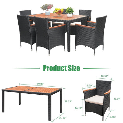 Ensemble de salle à manger d'extérieur Lacoo PE en osier et bois d'acacia